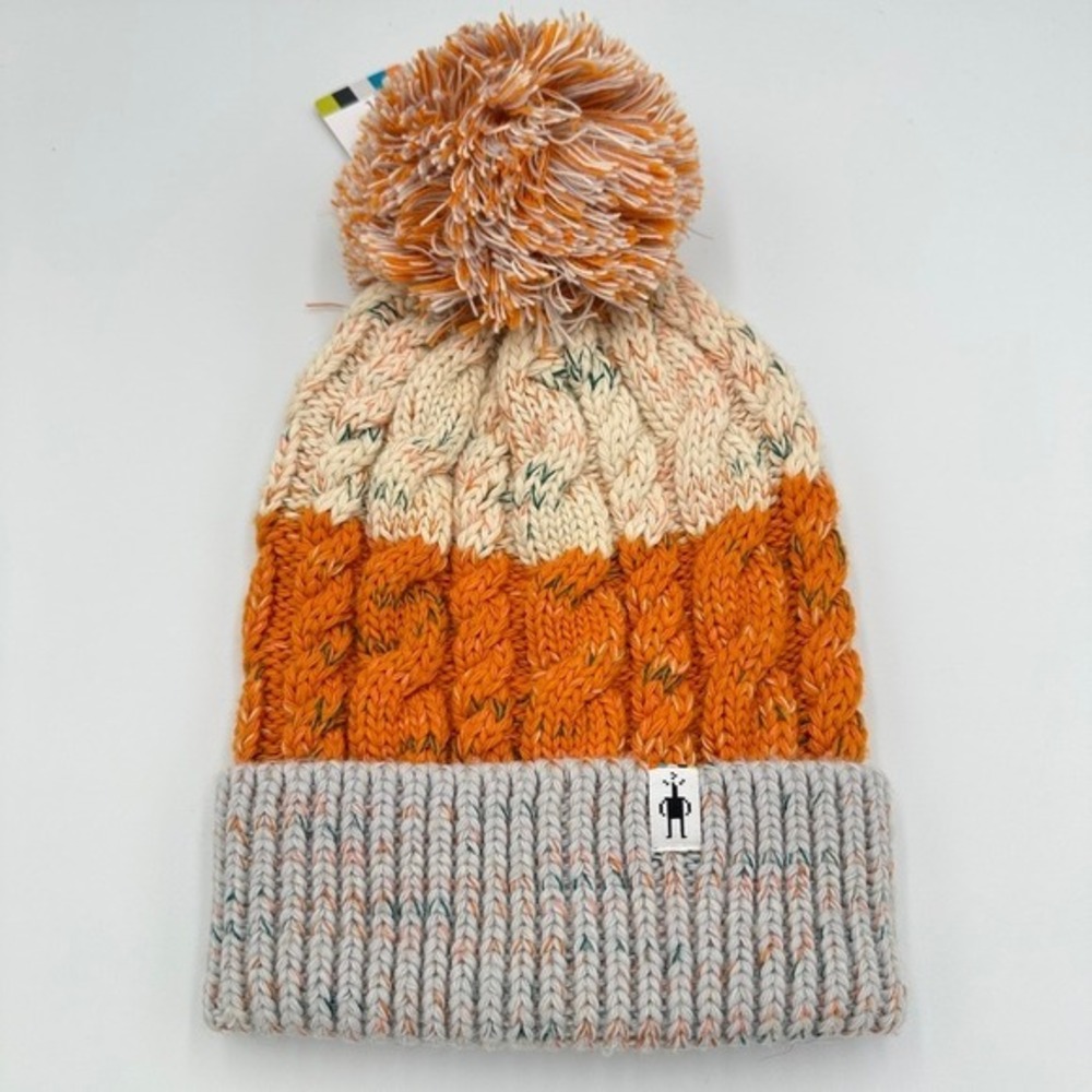 Smartwool Womens ISTO Retro Beanie Marmalade Orange Cable Knit‎ Pom Pom NWT